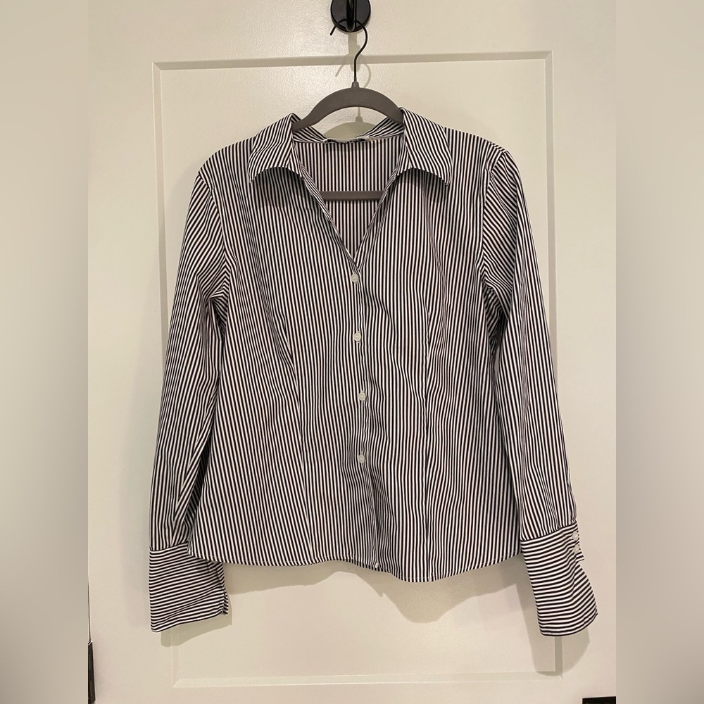 Calvin Klein Charcoal Grey Striped Button Up Shirt, Size 8